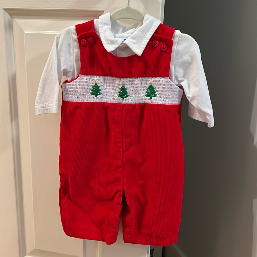 Smocked Christmas Corduroy Jon Jon Outfit